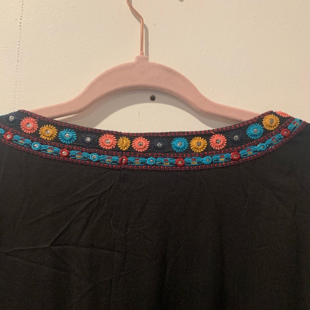 Tolani Black Cotton Kimono with Multicolor Embroidery - Picture 8 of 9